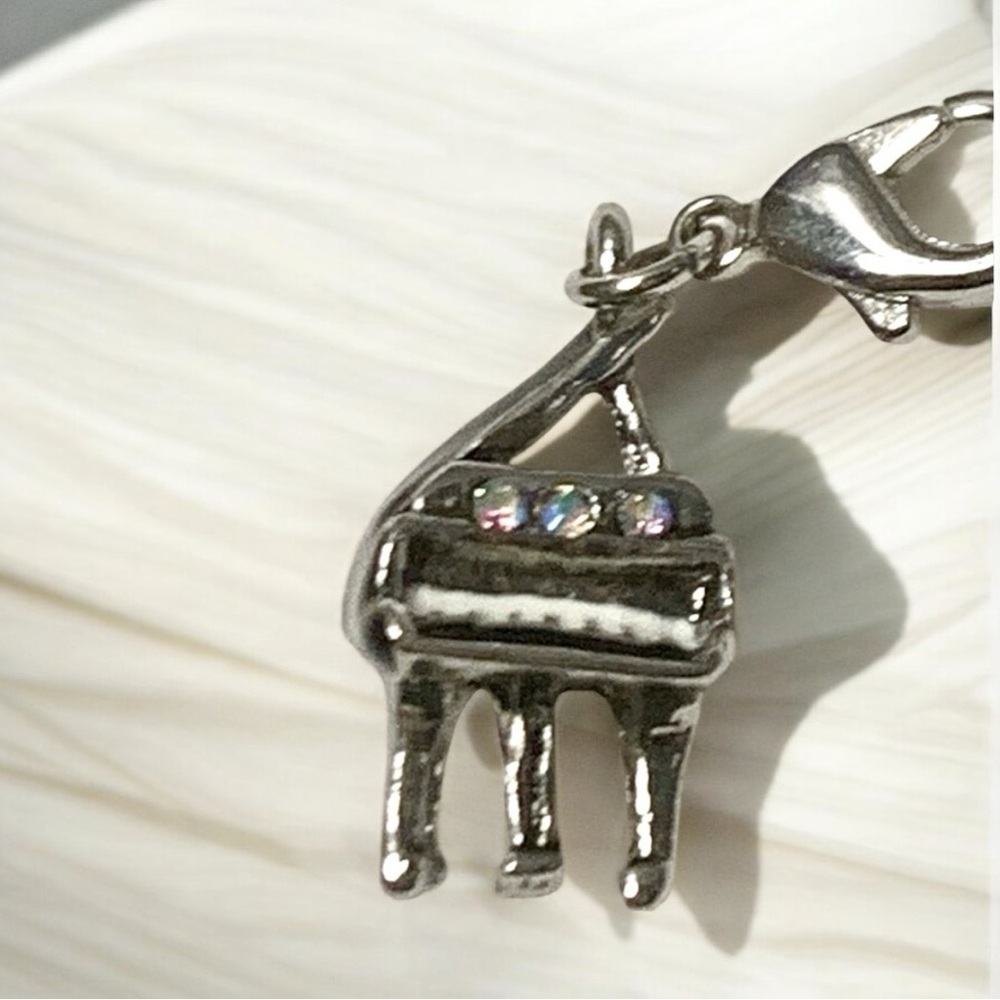 Piano Silver, Black, & Crystal w/Lobster clasp Zipper pull, purse, shoe charm